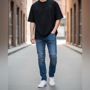 NWT LRG Lifted Research Group Men’s Skinny Fit Blue Denim Moto Jeans - Size 29